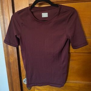 Athleta Burgundy Ribbed Knit Top Size XS